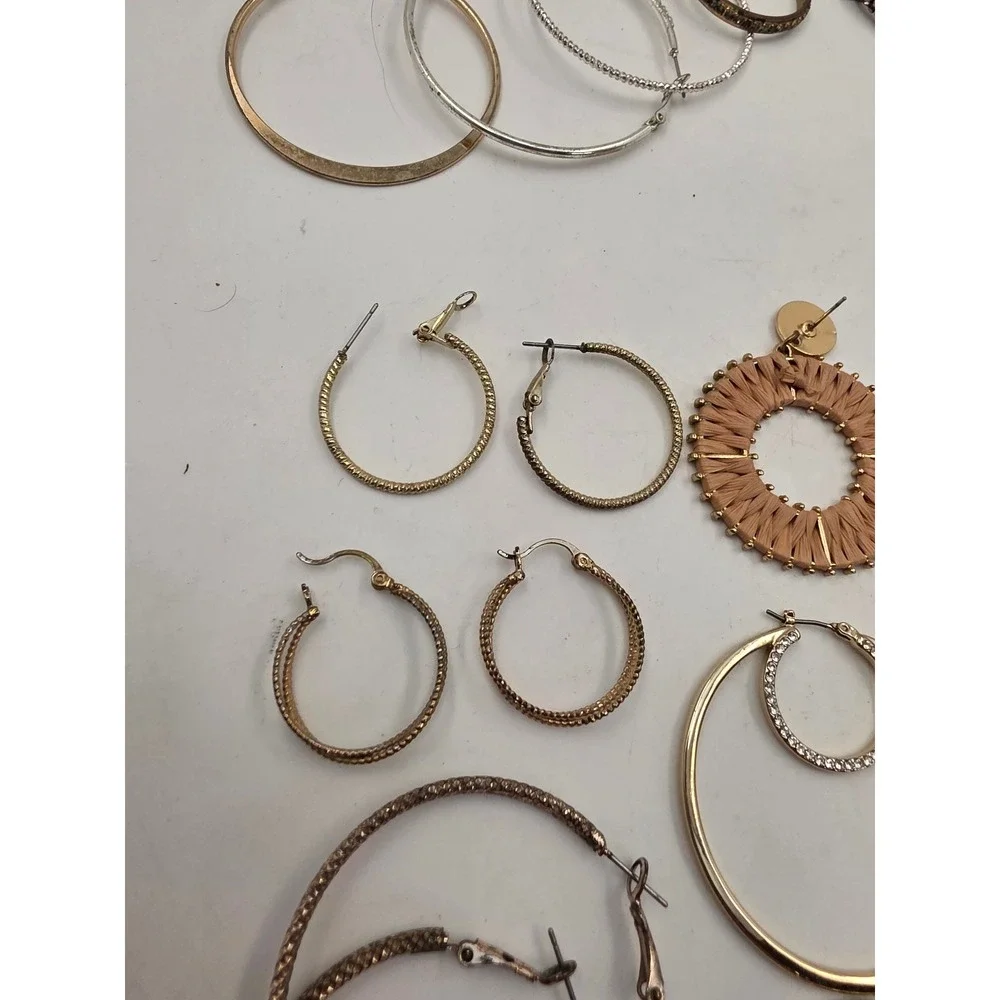 Hoop Earring Lot 12 Pairs Gold Silver Rose Gold Rhinestone Geometric Woven Set